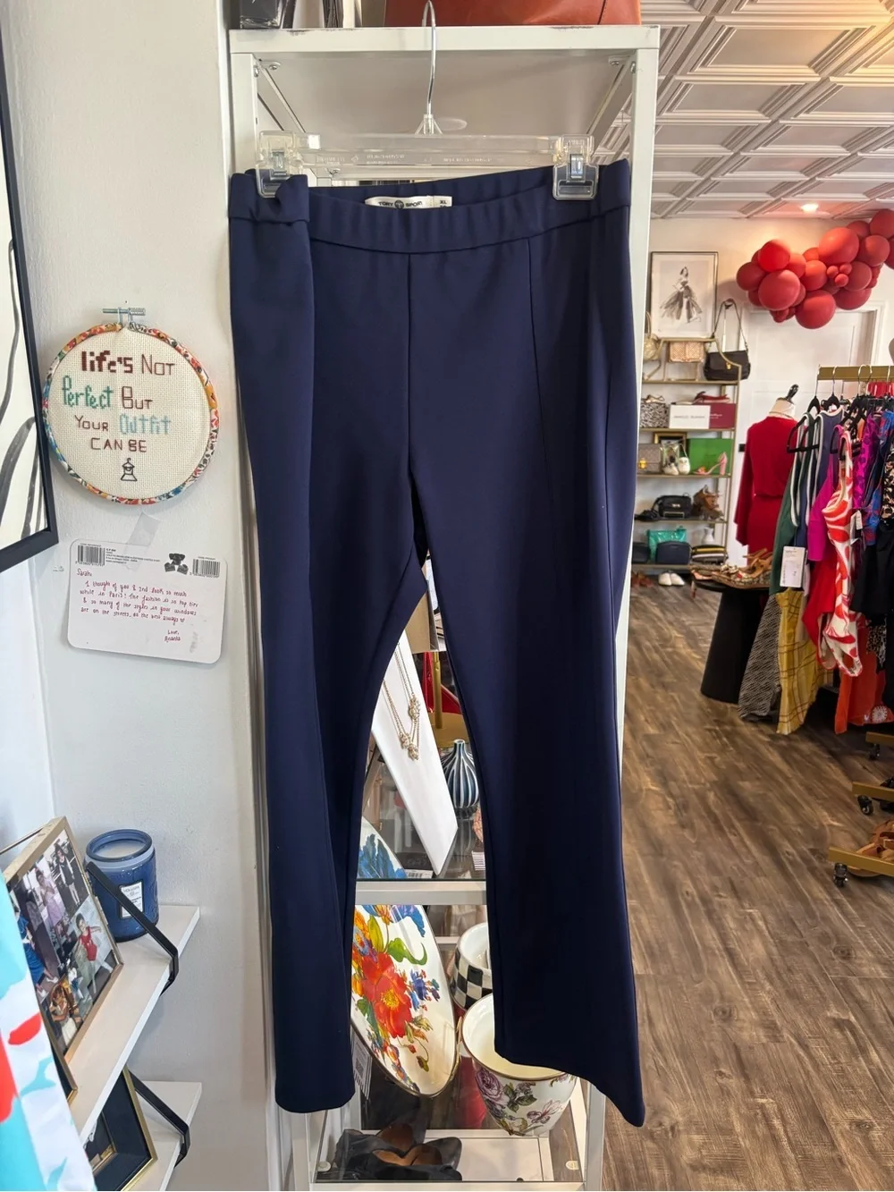 Tory Burch Navy Straight-Leg Pull-On Pants